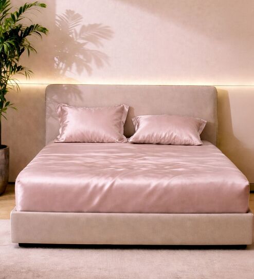 Champagne Faux Silk Solid King Size Bedsheet with 2 Pillow Covers